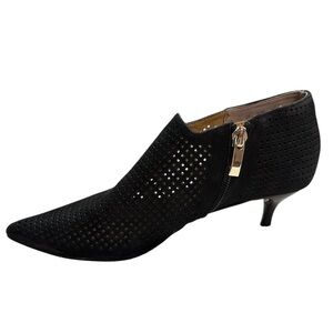 Franco Sarto Deepa2 Leather Pointed Toe Kitten Heel Black Fashion Booties S6